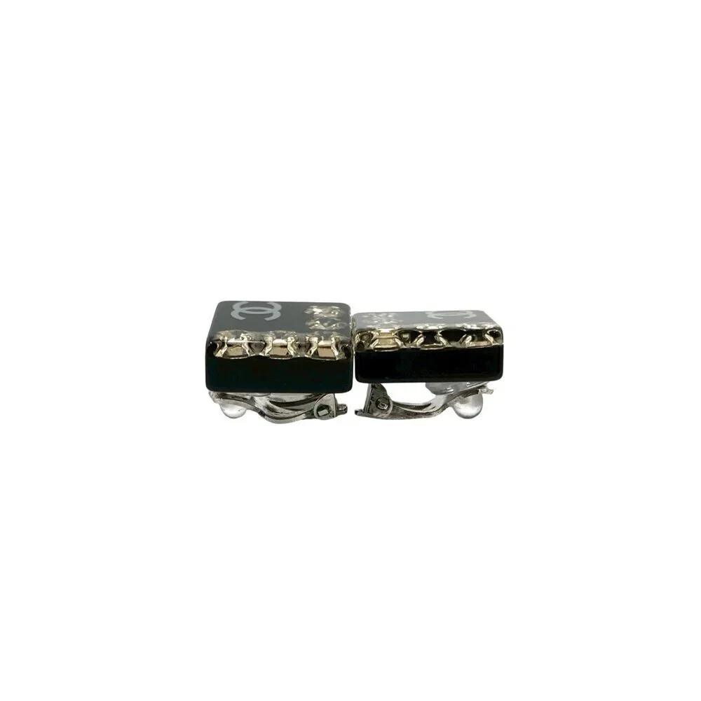 CHANEL Black Logo Earrings